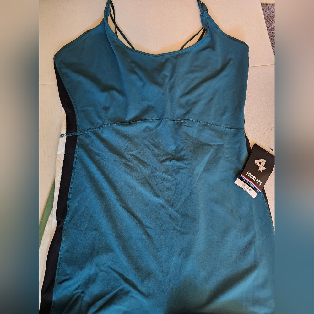 NWT 4 Laps Elevate Jumpsuit Teal Green Stripes Workout Gym Wear Size XXL